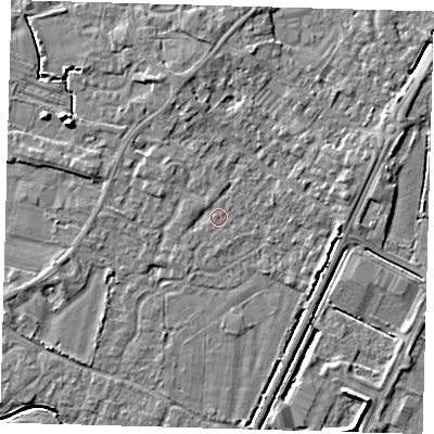 Shaded relief map of the ground around PE201JX, computed from Environment Agency LiDAR. The ground here sits at about 3 m above sea level and falls 7 m across the surrounding 800 m. Surface water reaching this point runs off ground lying to the north-north-west, 2.2 m higher.