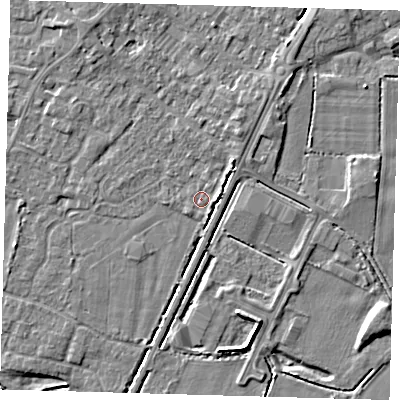 Shaded relief map of the ground around PE201LA, computed from Environment Agency LiDAR. The ground here sits at about 3 m above sea level and falls 5 m across the surrounding 800 m. Surface water reaching this point runs off ground lying to the north-east, 2.3 m higher.