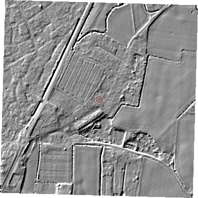 Shaded relief map of the ground around PE201LJ, computed from Environment Agency LiDAR. The ground here sits at about 3 m above sea level and falls 4 m across the surrounding 800 m. Surface water reaching this point runs off ground lying to the north-north-west, 1.0 m higher.