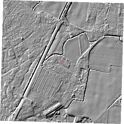 Shaded relief map of the ground around PE201LN, computed from Environment Agency LiDAR. The ground here sits at about 3 m above sea level and falls 4 m across the surrounding 800 m. Surface water reaching this point runs off ground lying to the south-west, 1.2 m higher.