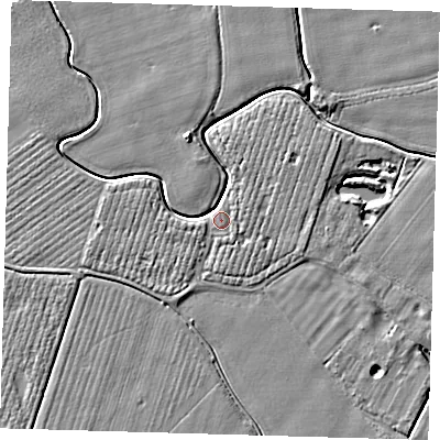 Shaded relief map of the ground around PE201LT, computed from Environment Agency LiDAR. The ground here sits at about 3 m above sea level and falls 4 m across the surrounding 800 m. Surface water reaching this point runs off ground lying to the north-north-west, 3.7 m higher.