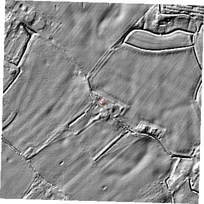Shaded relief map of the ground around PE201LU, computed from Environment Agency LiDAR. The ground here sits at about 4 m above sea level and falls 3 m across the surrounding 800 m. Surface water reaching this point runs off ground lying to the south, 0.9 m higher.