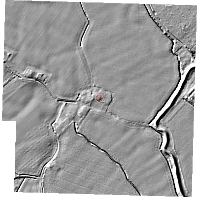 Shaded relief map of the ground around PE201LX, computed from Environment Agency LiDAR. The ground here sits at about 3 m above sea level and falls 5 m across the surrounding 800 m. Surface water reaching this point runs off ground lying to the west, 0.7 m higher.