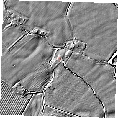 Shaded relief map of the ground around PE201LY, computed from Environment Agency LiDAR. The ground here sits at about 3 m above sea level and falls 4 m across the surrounding 800 m. Surface water reaching this point runs off ground lying to the north-east, 0.6 m higher.