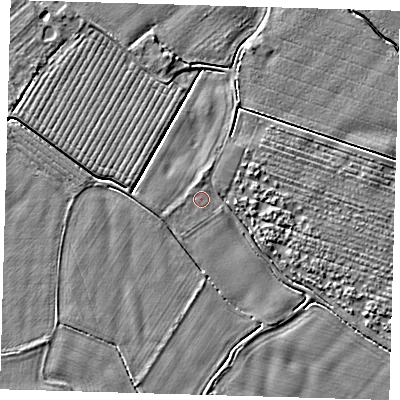Shaded relief map of the ground around PE201NA, computed from Environment Agency LiDAR. The ground here sits at about 3 m above sea level and falls 3 m across the surrounding 800 m. Surface water reaching this point runs off ground lying to the north, 0.6 m higher.