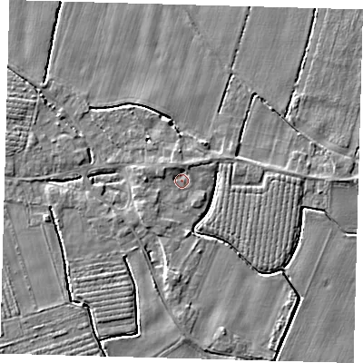 Shaded relief map of the ground around PE201NJ, computed from Environment Agency LiDAR. The ground here sits at about 4 m above sea level and falls 3 m across the surrounding 800 m. Surface water reaching this point runs off ground lying to the north-north-west, 1.4 m higher.