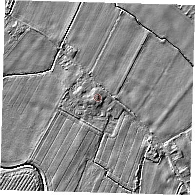 Shaded relief map of the ground around PE201NN, computed from Environment Agency LiDAR. The ground here sits at about 4 m above sea level and falls 5 m across the surrounding 800 m. Surface water reaching this point runs off ground lying to the west-north-west, 0.6 m higher.