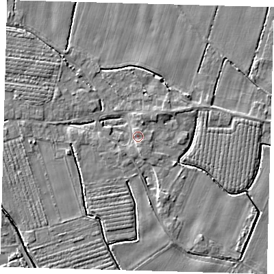 Shaded relief map of the ground around PE201NR, computed from Environment Agency LiDAR. The ground here sits at about 3 m above sea level and falls 4 m across the surrounding 800 m. Surface water reaching this point runs off ground lying to the south-south-east, 2.3 m higher.