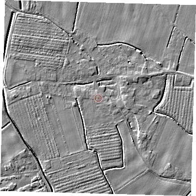 Shaded relief map of the ground around PE201NU, computed from Environment Agency LiDAR. The ground here sits at about 3 m above sea level and falls 5 m across the surrounding 800 m. Surface water reaching this point runs off ground lying to the south-east, 2.3 m higher.