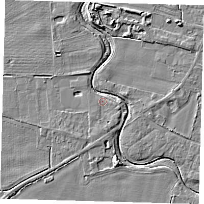 Shaded relief map of the ground around PE201PH, computed from Environment Agency LiDAR. The ground here sits at about 3 m above sea level and falls 7 m across the surrounding 800 m. Surface water reaching this point runs off ground lying to the south-south-east, 1.4 m higher.