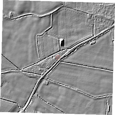 Shaded relief map of the ground around PE201PX, computed from Environment Agency LiDAR. The ground here sits at about 3 m above sea level and falls 6 m across the surrounding 800 m. Surface water reaching this point runs off ground lying to the west-south-west, 1.5 m higher.