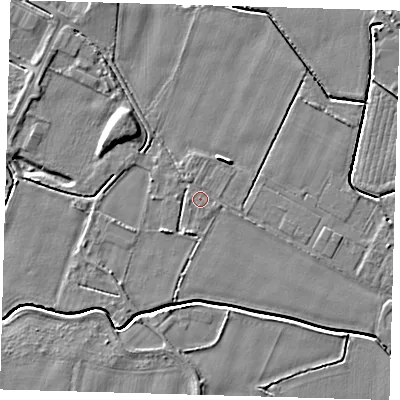 Shaded relief map of the ground around PE201QH, computed from Environment Agency LiDAR. The ground here sits at about 3 m above sea level and falls 5 m across the surrounding 800 m. Surface water reaching this point runs off ground lying to the west-south-west, 0.6 m higher.
