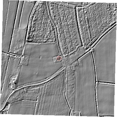 Shaded relief map of the ground around PE201RB, computed from Environment Agency LiDAR. The ground here sits at about 3 m above sea level and falls 4 m across the surrounding 800 m. Surface water reaching this point runs off ground lying to the west-south-west, 2.9 m higher.