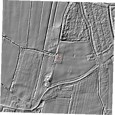 Shaded relief map of the ground around PE201RN, computed from Environment Agency LiDAR. The ground here sits at about 3 m above sea level and falls 4 m across the surrounding 800 m. Surface water reaching this point runs off ground lying to the south-south-west, 1.7 m higher.