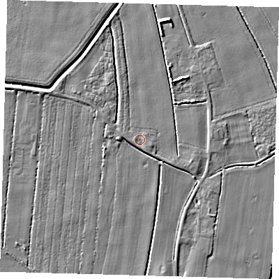 Shaded relief map of the ground around PE201RX, computed from Environment Agency LiDAR. The ground here sits at about 3 m above sea level and falls 6 m across the surrounding 800 m. Surface water reaching this point runs off ground lying to the south-south-east, 0.7 m higher.