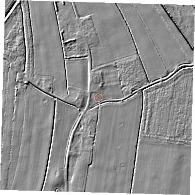 Shaded relief map of the ground around PE201RY, computed from Environment Agency LiDAR. The ground here sits at about 3 m above sea level and falls 5 m across the surrounding 800 m. Surface water reaching this point runs off ground lying to the south, 1.2 m higher.