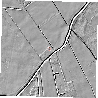 Shaded relief map of the ground around PE201SA, computed from Environment Agency LiDAR. The ground here sits at about 3 m above sea level and falls 6 m across the surrounding 800 m. Surface water reaching this point runs off ground lying to the east-south-east, 0.7 m higher.
