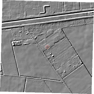 Shaded relief map of the ground around PE201SD, computed from Environment Agency LiDAR. The ground here sits at about 3 m above sea level and falls 7 m across the surrounding 800 m. Surface water reaching this point runs off ground lying to the west-south-west, 0.8 m higher.