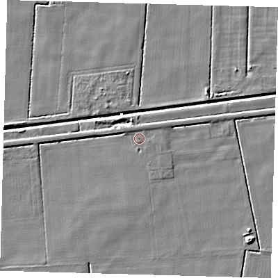 Shaded relief map of the ground around PE201SF, computed from Environment Agency LiDAR. The ground here sits at about 3 m above sea level and falls 5 m across the surrounding 800 m. Surface water reaching this point runs off ground lying to the east-south-east, 1.0 m higher.
