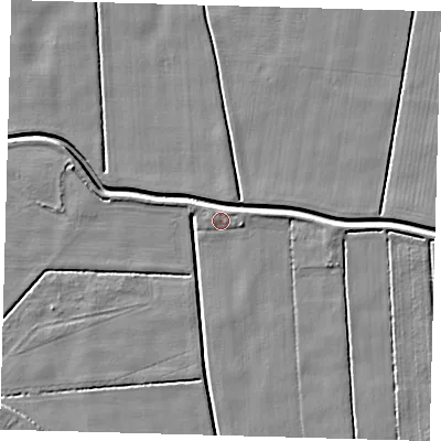 Shaded relief map of the ground around PE201SW, computed from Environment Agency LiDAR. The ground here sits at about 3 m above sea level and falls 4 m across the surrounding 800 m. Surface water reaching this point runs off ground lying to the east-south-east, 1.3 m higher.