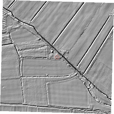 Shaded relief map of the ground around PE201TB, computed from Environment Agency LiDAR. The ground here sits at about 3 m above sea level and falls 3 m across the surrounding 800 m. Surface water reaching this point runs off ground lying to the north-west, 2.0 m higher.