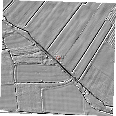 Shaded relief map of the ground around PE201TD, computed from Environment Agency LiDAR. The ground here sits at about 3 m above sea level and falls 3 m across the surrounding 800 m. Surface water reaching this point runs off ground lying to the north-west, 2.5 m higher.