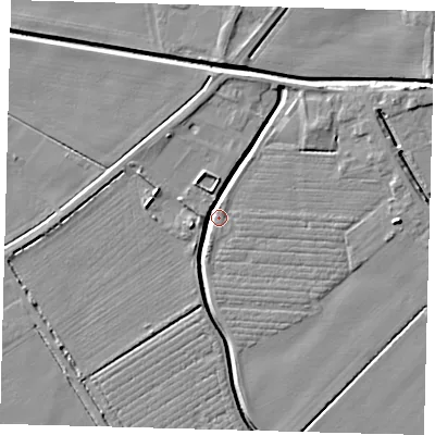 Shaded relief map of the ground around PE201TF, computed from Environment Agency LiDAR. The ground here sits at about 3 m above sea level and falls 6 m across the surrounding 800 m. Surface water reaching this point runs off ground lying to the east, 5.8 m higher.
