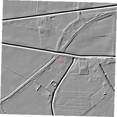 Shaded relief map of the ground around PE201TG, computed from Environment Agency LiDAR. The ground here sits at about 3 m above sea level and falls 6 m across the surrounding 800 m. Surface water reaching this point runs off ground lying to the west-south-west, 1.1 m higher.