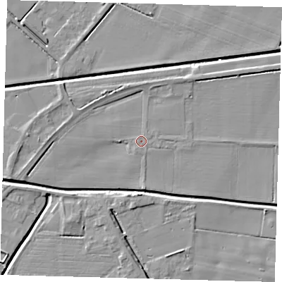 Shaded relief map of the ground around PE201TJ, computed from Environment Agency LiDAR. The ground here sits at about 3 m above sea level and falls 5 m across the surrounding 800 m. Surface water reaching this point runs off ground lying to the south-south-east, 0.5 m higher.
