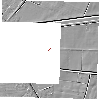 Shaded relief map of the ground around PE201TL, computed from Environment Agency LiDAR. and falls 5 m across the surrounding 800 m.