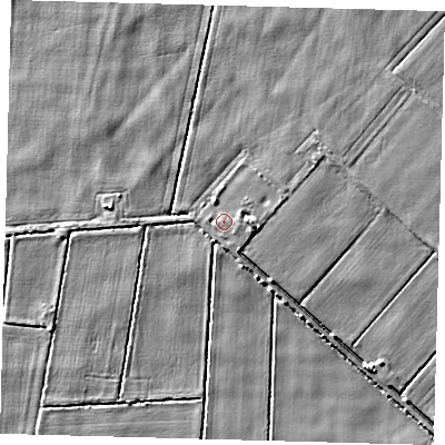 Shaded relief map of the ground around PE201TS, computed from Environment Agency LiDAR. The ground here sits at about 3 m above sea level and falls 3 m across the surrounding 800 m. Surface water reaching this point runs off ground lying to the east-south-east, 0.7 m higher.