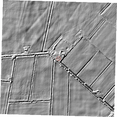 Shaded relief map of the ground around PE201TU, computed from Environment Agency LiDAR. The ground here sits at about 3 m above sea level and falls 3 m across the surrounding 800 m. Surface water reaching this point runs off ground lying to the north-north-east, 0.5 m higher.