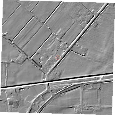 Shaded relief map of the ground around PE201TW, computed from Environment Agency LiDAR. The ground here sits at about 3 m above sea level and falls 5 m across the surrounding 800 m. Surface water reaching this point runs off ground lying to the east-north-east, 0.8 m higher.