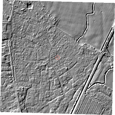 Shaded relief map of the ground around PE201XG, computed from Environment Agency LiDAR. The ground here sits at about 3 m above sea level and falls 4 m across the surrounding 800 m. Surface water reaching this point runs off ground lying to the north-east, 0.6 m higher.