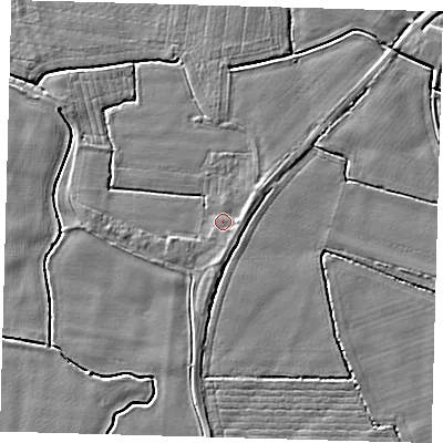 Shaded relief map of the ground around PE202AB, computed from Environment Agency LiDAR. The ground here sits at about 3 m above sea level and falls 3 m across the surrounding 800 m. Surface water reaching this point runs off ground lying to the east-north-east, 1.3 m higher.