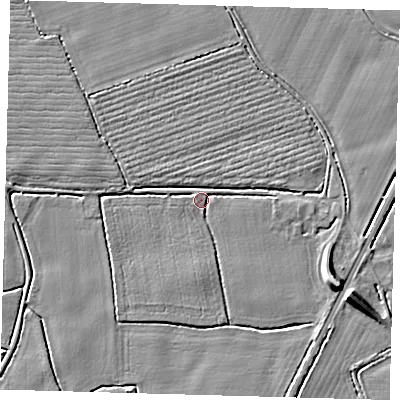 Shaded relief map of the ground around PE202AD, computed from Environment Agency LiDAR. The ground here sits at about 3 m above sea level and falls 8 m across the surrounding 800 m. Surface water reaching this point runs off ground lying to the east-south-east, 7.6 m higher.