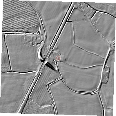 Shaded relief map of the ground around PE202AE, computed from Environment Agency LiDAR. The ground here sits at about 3 m above sea level and falls 8 m across the surrounding 800 m. Surface water reaching this point runs off ground lying to the west-south-west, 7.2 m higher.