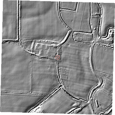 Shaded relief map of the ground around PE202AH, computed from Environment Agency LiDAR. The ground here sits at about 3 m above sea level and falls 5 m across the surrounding 800 m. Surface water reaching this point runs off ground lying to the west, 1.0 m higher.