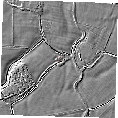 Shaded relief map of the ground around PE202AJ, computed from Environment Agency LiDAR. The ground here sits at about 4 m above sea level and falls 4 m across the surrounding 800 m. Surface water reaching this point runs off ground lying to the north-north-west, 0.7 m higher.