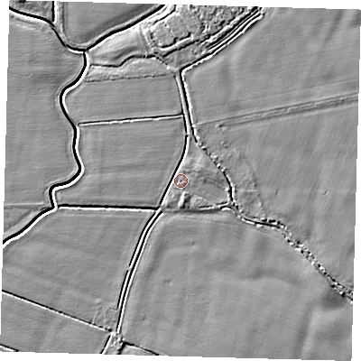 Shaded relief map of the ground around PE202AL, computed from Environment Agency LiDAR. The ground here sits at about 3 m above sea level and falls 4 m across the surrounding 800 m. Surface water reaching this point runs off ground lying to the north, 2.6 m higher.