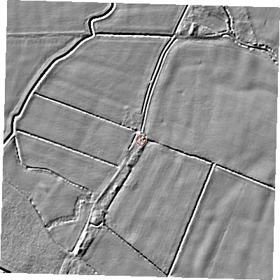 Shaded relief map of the ground around PE202AN, computed from Environment Agency LiDAR. The ground here sits at about 2 m above sea level and falls 4 m across the surrounding 800 m. Surface water reaching this point runs off ground lying to the south-south-west, 3.1 m higher.