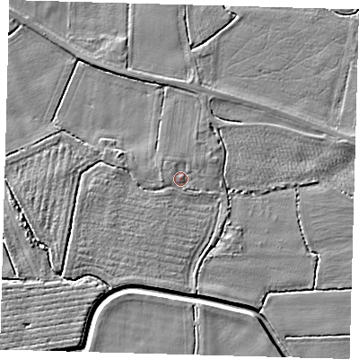 Shaded relief map of the ground around PE202AR, computed from Environment Agency LiDAR. The ground here sits at about 3 m above sea level and falls 4 m across the surrounding 800 m. Surface water reaching this point runs off ground lying to the north-west, 0.8 m higher.