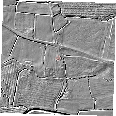 Shaded relief map of the ground around PE202AT, computed from Environment Agency LiDAR. The ground here sits at about 3 m above sea level and falls 4 m across the surrounding 800 m. Surface water reaching this point runs off ground lying to the south-south-east, 1.0 m higher.