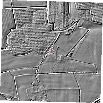 Shaded relief map of the ground around PE202AY, computed from Environment Agency LiDAR. The ground here sits at about 3 m above sea level and falls 5 m across the surrounding 800 m. Surface water reaching this point runs off ground lying to the south-south-west, 1.2 m higher.