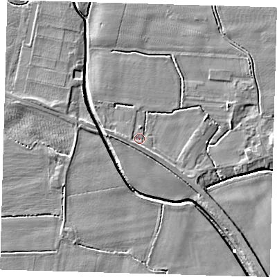 Shaded relief map of the ground around PE202BH, computed from Environment Agency LiDAR. The ground here sits at about 3 m above sea level and falls 5 m across the surrounding 800 m. Surface water reaching this point runs off ground lying to the south-west, 1.5 m higher.