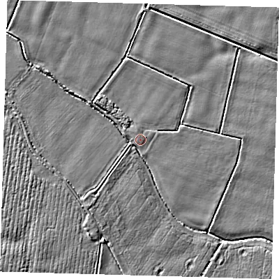 Shaded relief map of the ground around PE202BN, computed from Environment Agency LiDAR. The ground here sits at about 3 m above sea level and falls 4 m across the surrounding 800 m. Surface water reaching this point runs off ground lying to the south-west, 1.9 m higher.