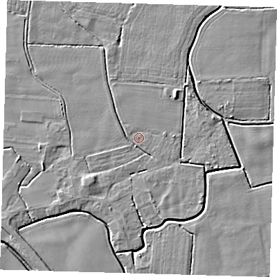 Shaded relief map of the ground around PE202BW, computed from Environment Agency LiDAR. The ground here sits at about 3 m above sea level and falls 5 m across the surrounding 800 m. Surface water reaching this point runs off ground lying to the south-west, 3.0 m higher.