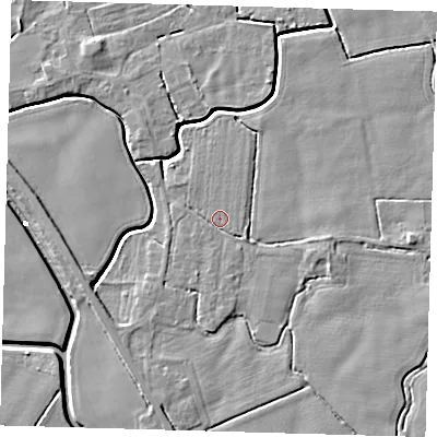 Shaded relief map of the ground around PE202BX, computed from Environment Agency LiDAR. The ground here sits at about 3 m above sea level and falls 5 m across the surrounding 800 m. Surface water reaching this point runs off ground lying to the north-west, 1.1 m higher.