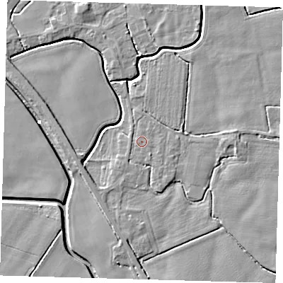 Shaded relief map of the ground around PE202BZ, computed from Environment Agency LiDAR. The ground here sits at about 3 m above sea level and falls 5 m across the surrounding 800 m. Surface water reaching this point runs off ground lying to the west-north-west, 0.6 m higher.