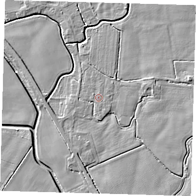 Shaded relief map of the ground around PE202DA, computed from Environment Agency LiDAR. The ground here sits at about 3 m above sea level and falls 4 m across the surrounding 800 m. Surface water reaching this point runs off ground lying to the north-west, 0.6 m higher.
